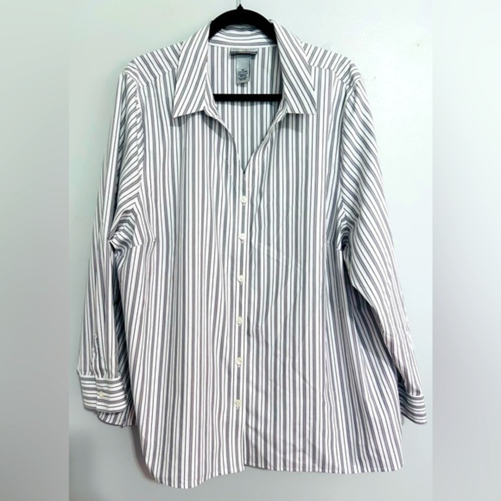 Catherine’s No Iron Striped Button Down Shirt Size 2X Buisness Work Staple